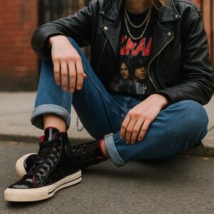 Converse Chuck Taylor Men 11 Black Patent Leather High Top Sneakers Red Lining